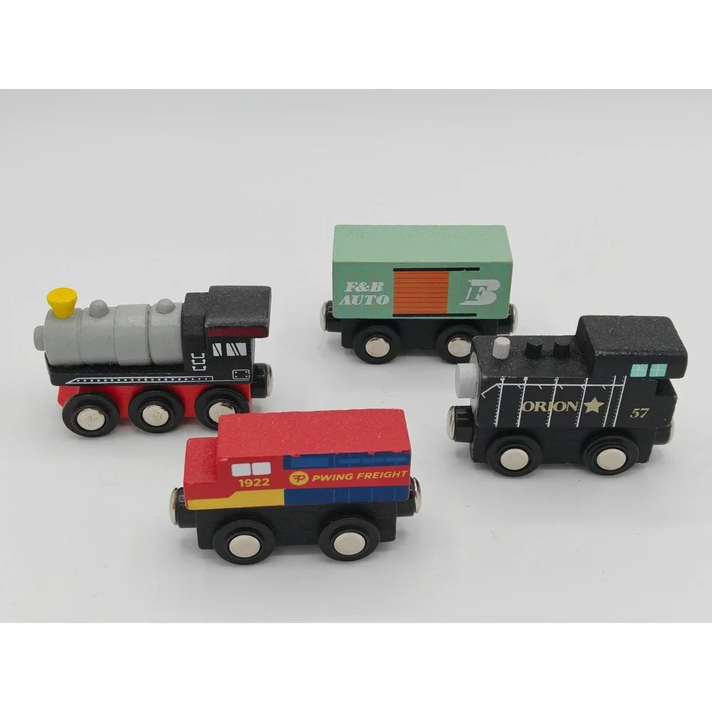 Wooden Magnetic Train Set 4pc Locomotive Freight Car Pwing Orion F&B Auto Rail‎